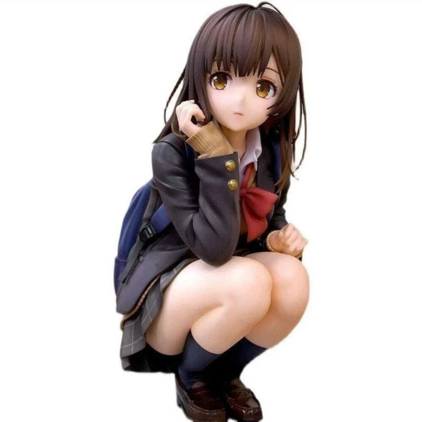 Anime School Girl Sitting Pose Figure 18 CM | Cute PVC Action Figure Collectible Statue | Japanese Anime Desk Decor Model for Home, Office & Gift (Multicolor)