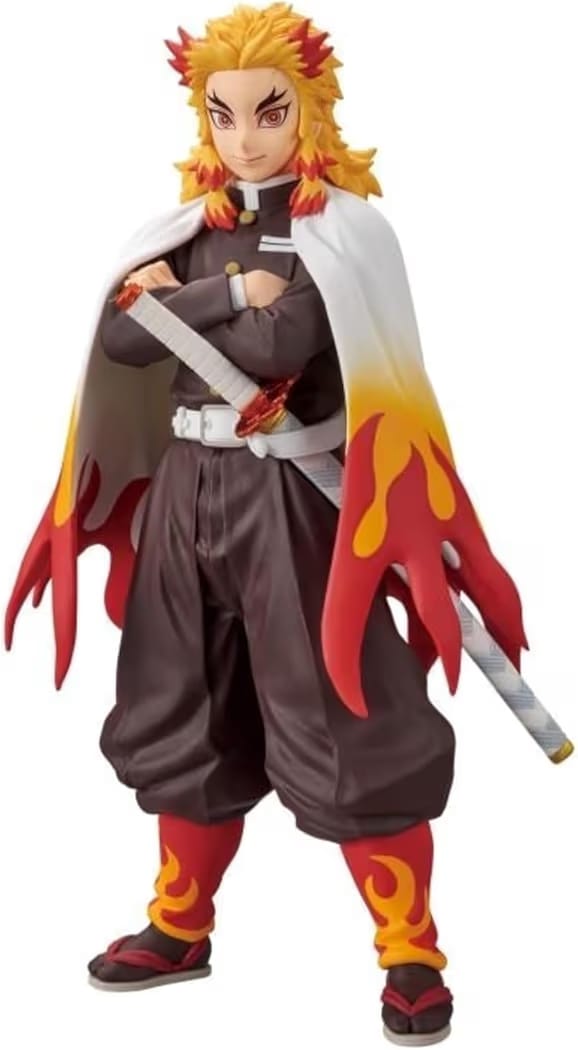 Demon Slayer Kyojuro Rengoku Anime Figure 16 CM | Flame Hashira PVC Action Figure Collectible Statue with Sword | Premium Display Model for Anime Fans, Home Decor & Gifts (Multicolor)